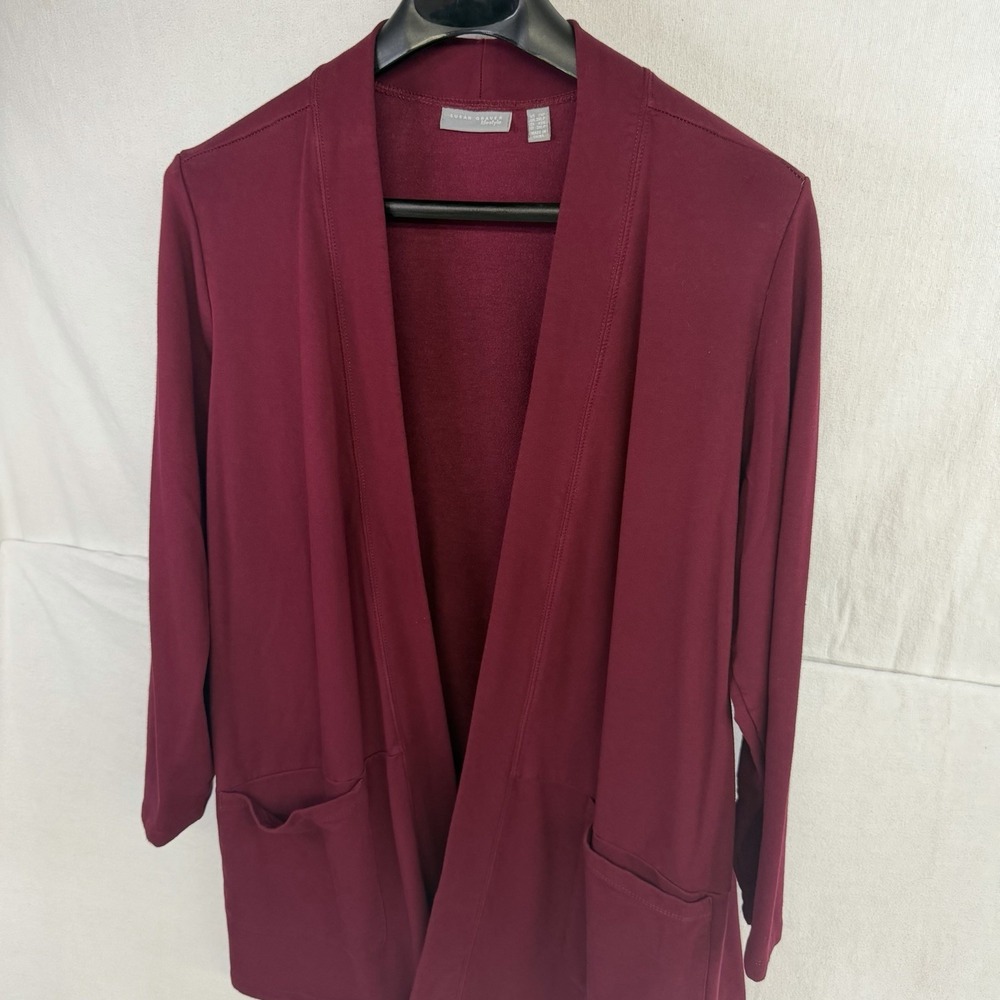 Susan Graver Lifestyle Burgundy Sweater Cardigan Oversized 2X Cozy Fall